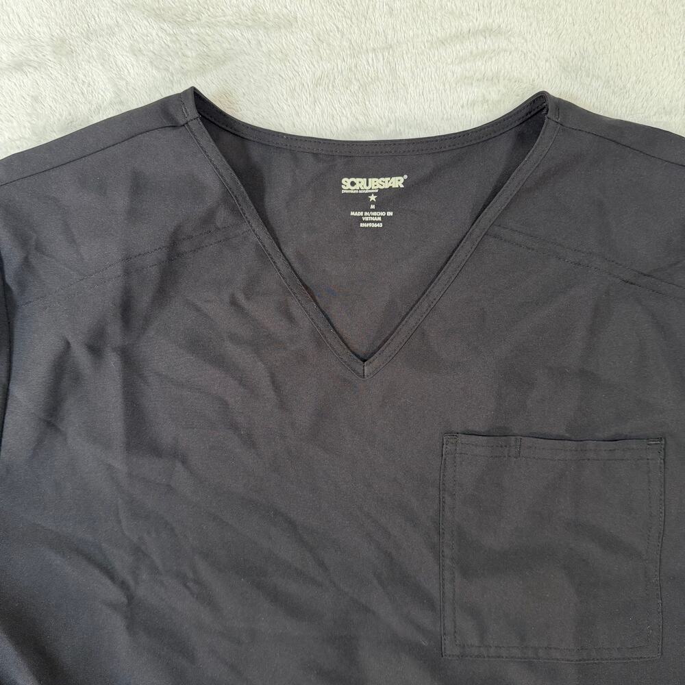 Scrubstar Premium Scrubwear Womens Medium Black V Neck Scrub Top Medical Pockets